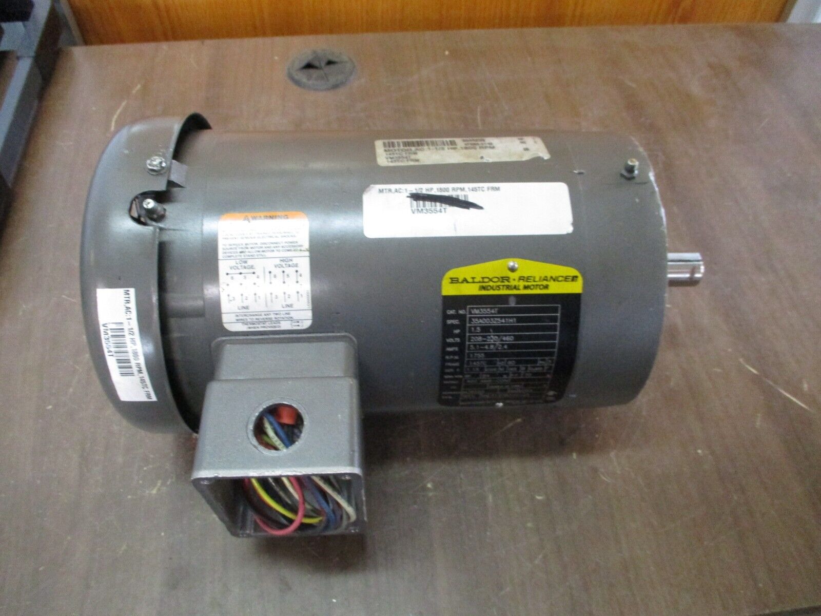 Baldor Motor VM3554T 1.5HP 1800RPM 208-230/460V 5.1-4.8/2.4A 60Hz Used