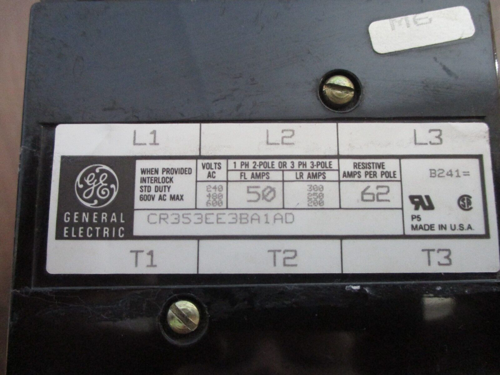 GE Contactor CR353EE3BA1AD 50A 120V Coil 3P *Missing (4) Terminal Lugs* Used