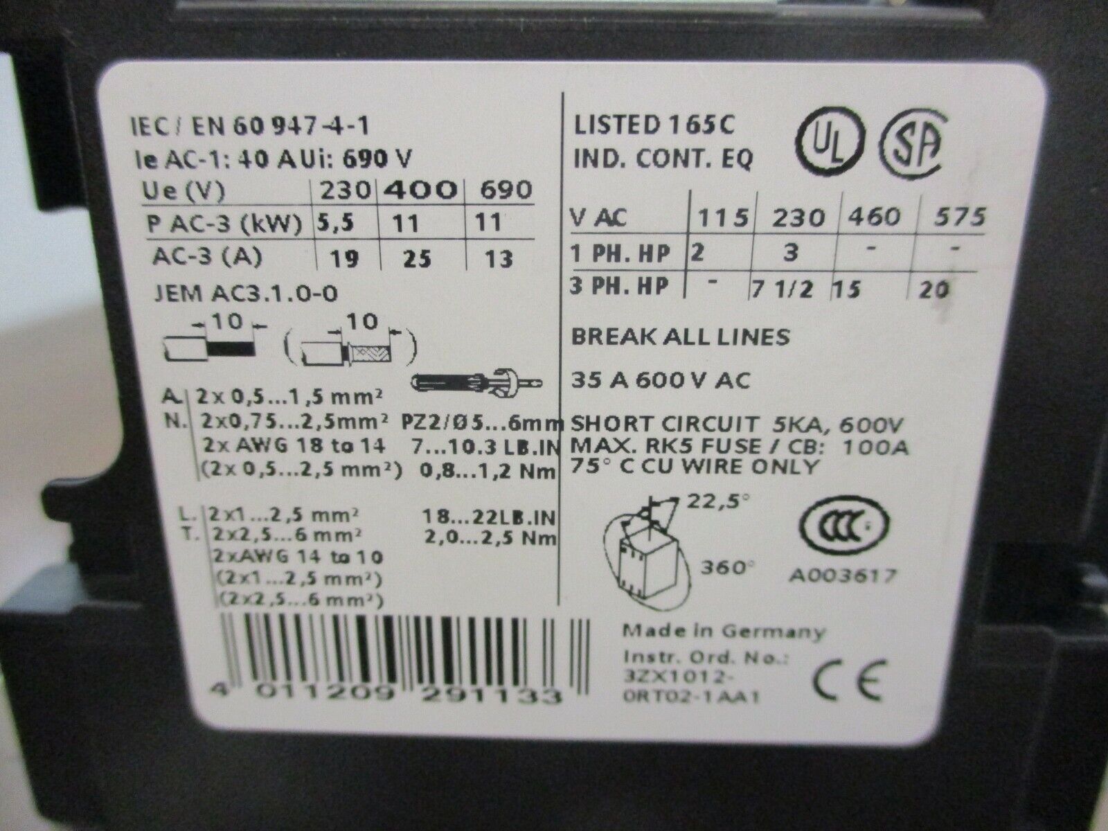 Siemens Sirius Contactor 3RT1026-1B..0 24VDC Coil Used