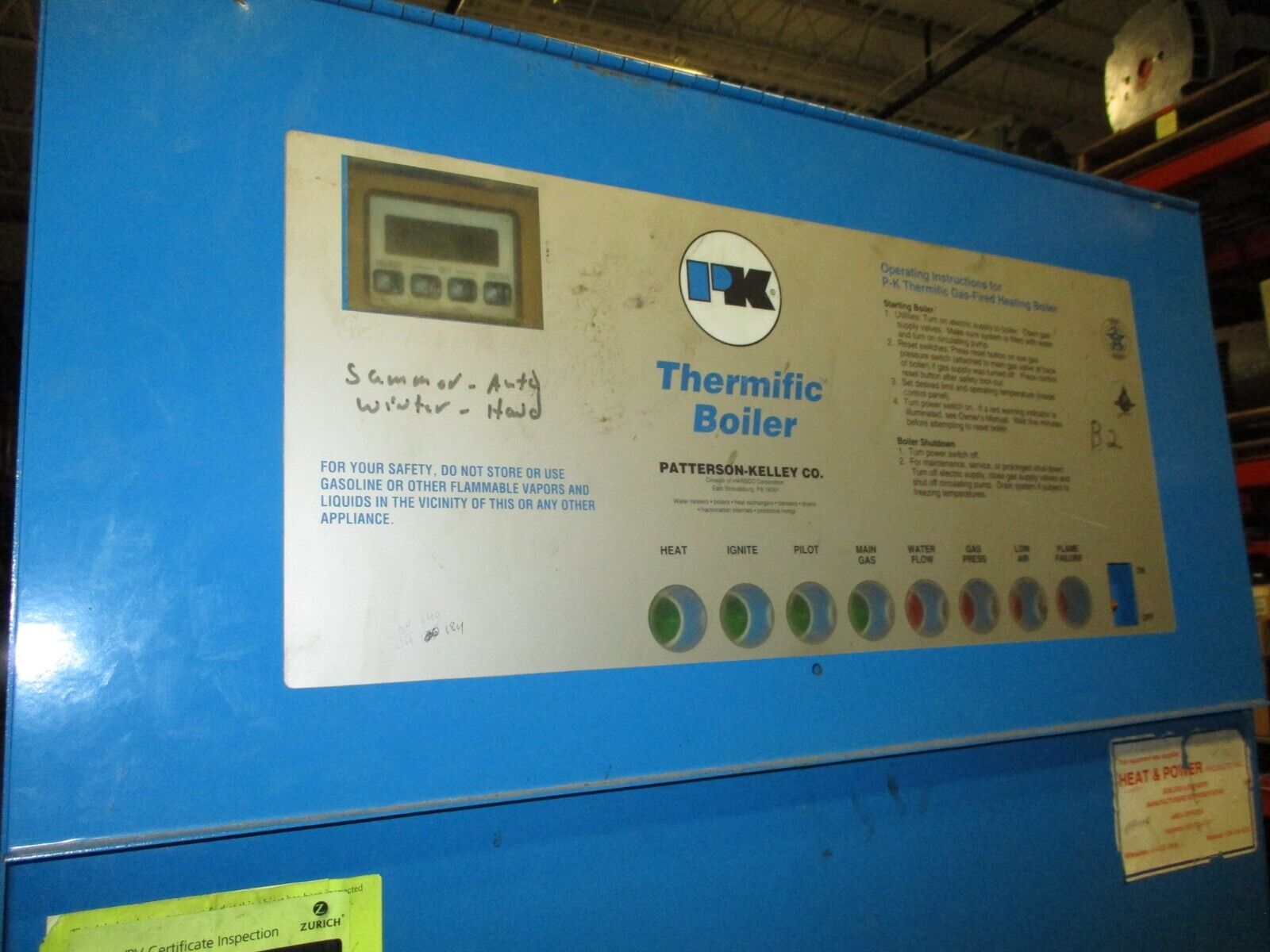 P-K Thermific Boiler N-1900-2 1,900,000 BTU Natural Gas 120V 1Ph 60Hz 12A Used