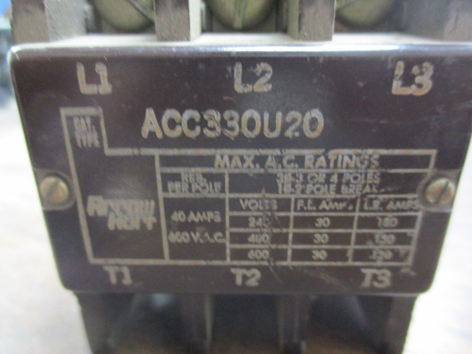 Arrow Hart Contactor ACC330U20 30A 120V Coil 600V Used