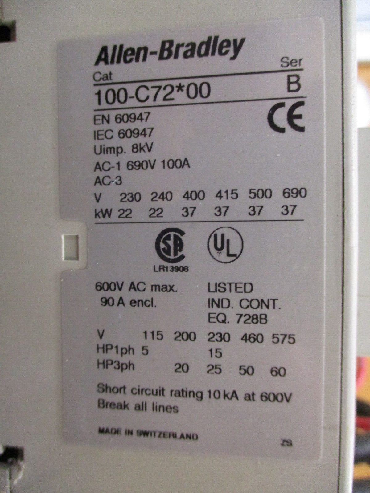 Allen-Bradley Reversing Starter 100-C72*00 / 193-EA2KE 120V Coil Trip: 26-85A