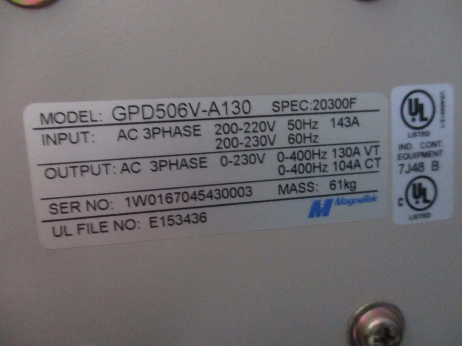 Magnetek GPD506 AC Drive GPD506V-A130 50HP 3Ph Used