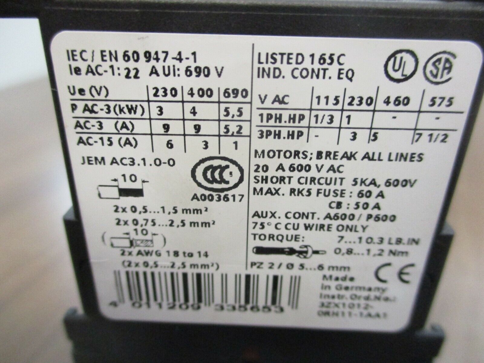 Siemens Sirius Contactor 3RT1016-1AV01 400V Coil Used