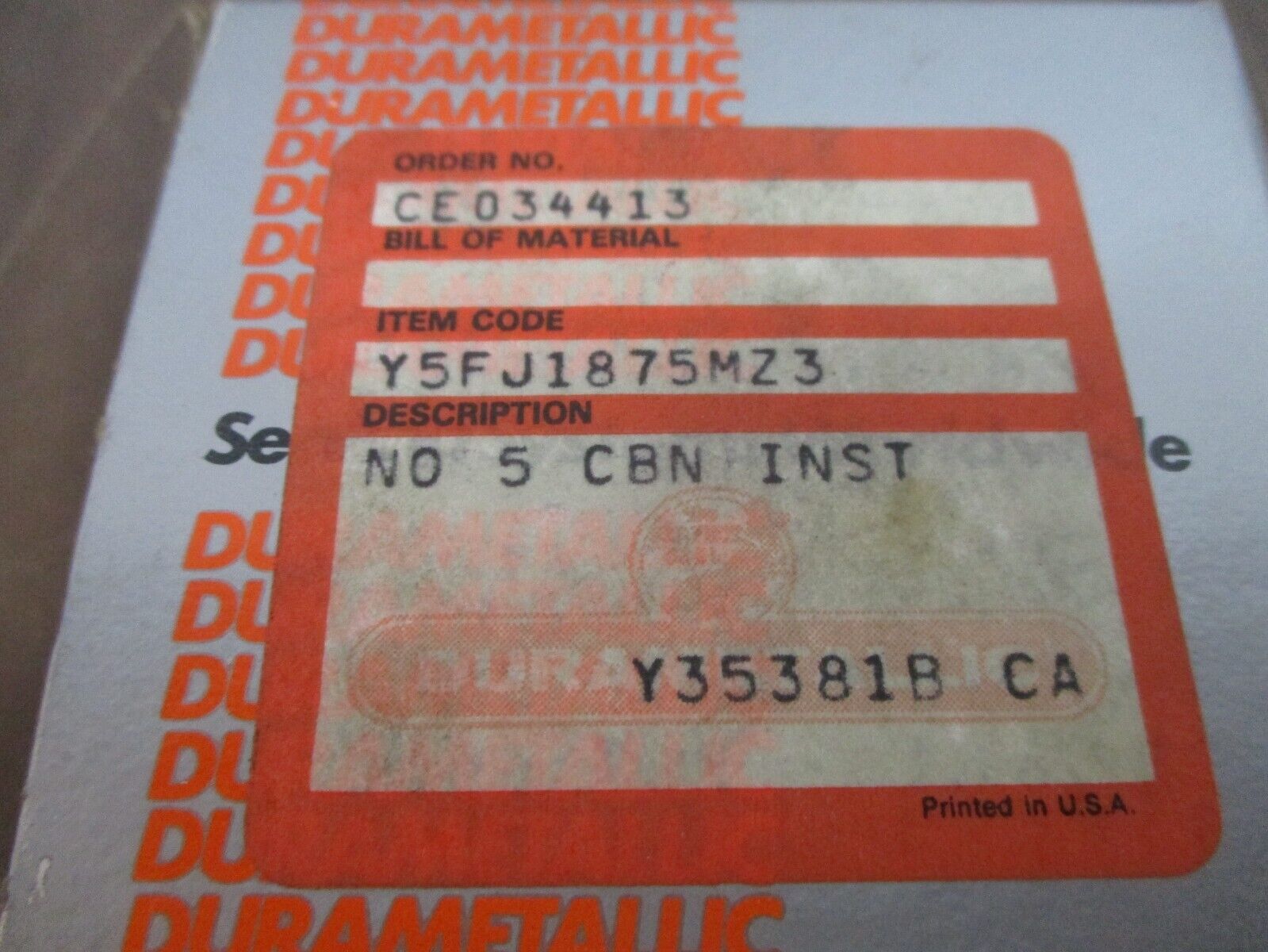 Durametallic No 5 Carbon Insert Y5FJ1875MZ3 New Surplus