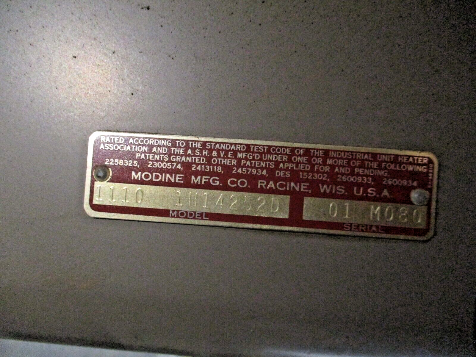 Modine Steam Heater 1110 1H14252D *No Start Capacitor* Used