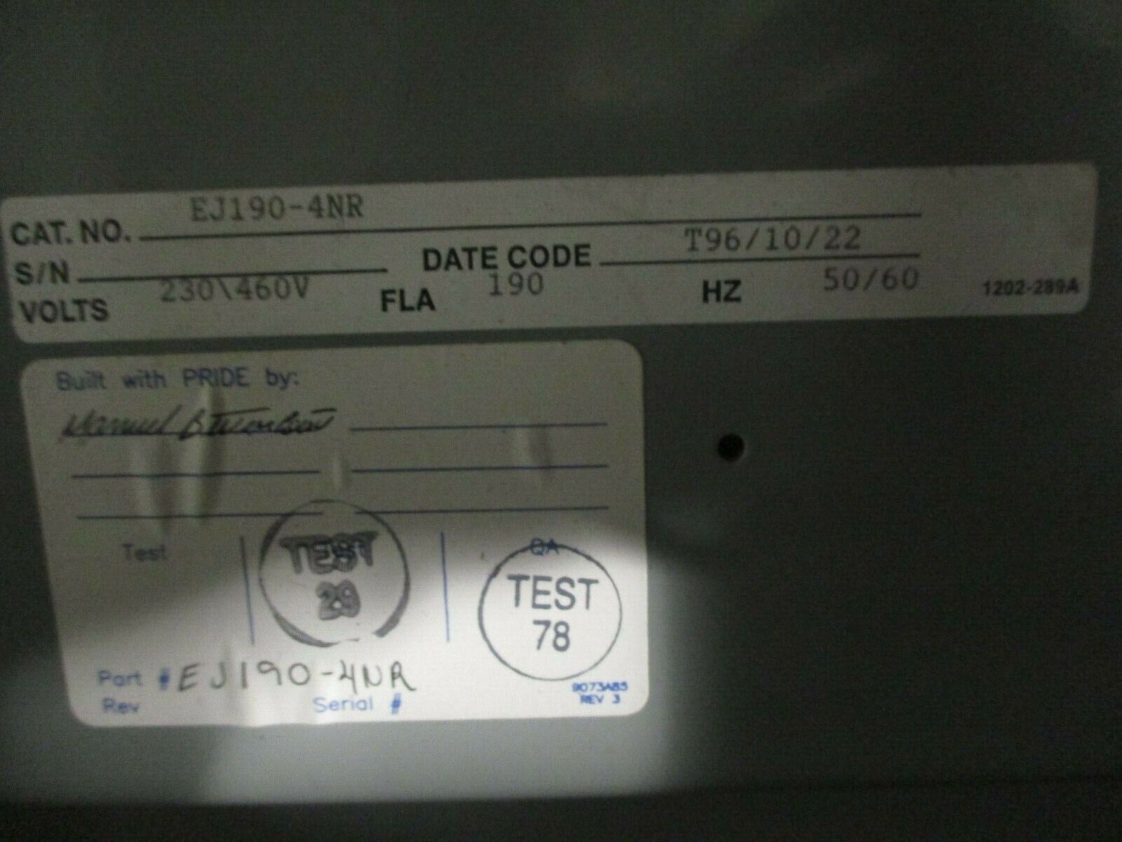Westinghouse Easy-Start 100 Soft Start EJ190-4NR 230/460V 190A 50/60Hz Used