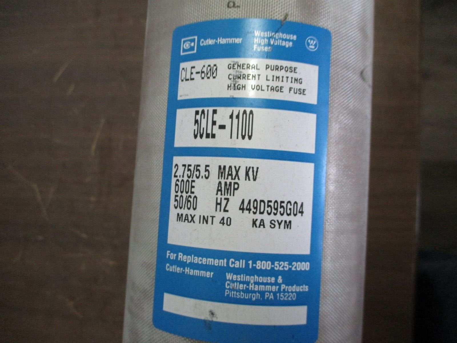 Cutler-Hammer CLE-600 Fuse 5CLE-1100 600E 2.75/5.5kV 50/60Hz Used