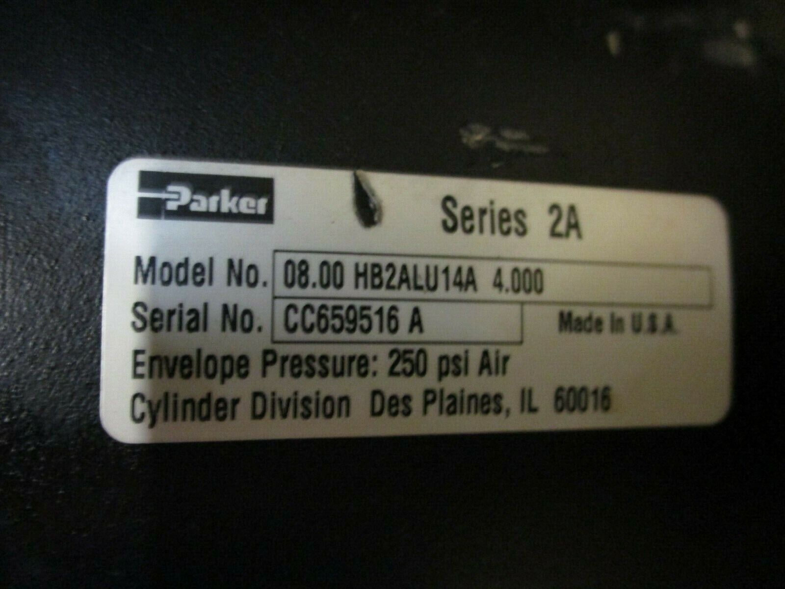 Parker Series 2A Air Cylinder 08.00 HB2ALU14A4.000 250 PSI Used