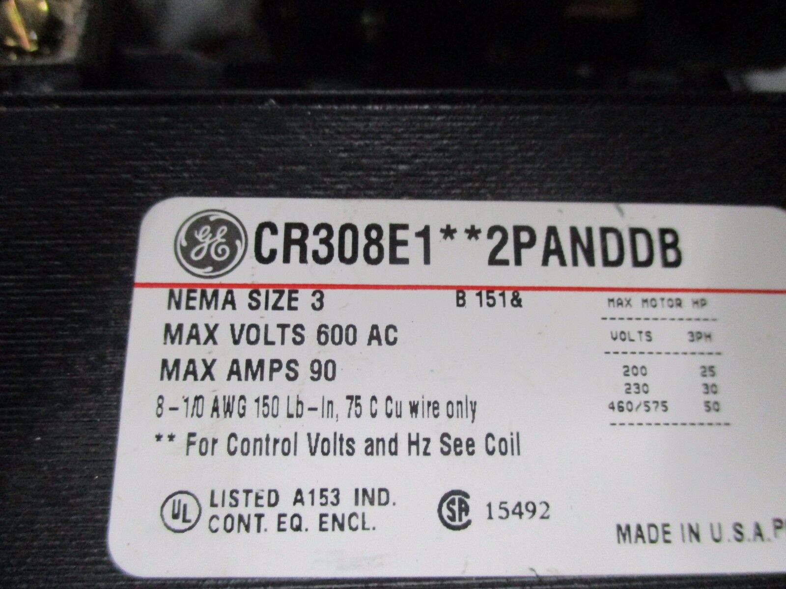GE Fusible Combination CR308E1022PANDDB Size 3, 3P Type 1 Enclosure New Surplus