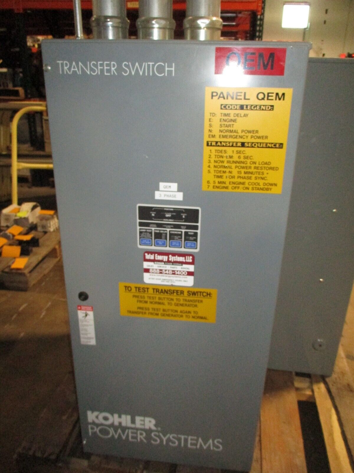 Kohler Automatic Transfer Switch KCT-AMTA-0400S 400A 480V 3Ph 4W 3P 60Hz Used