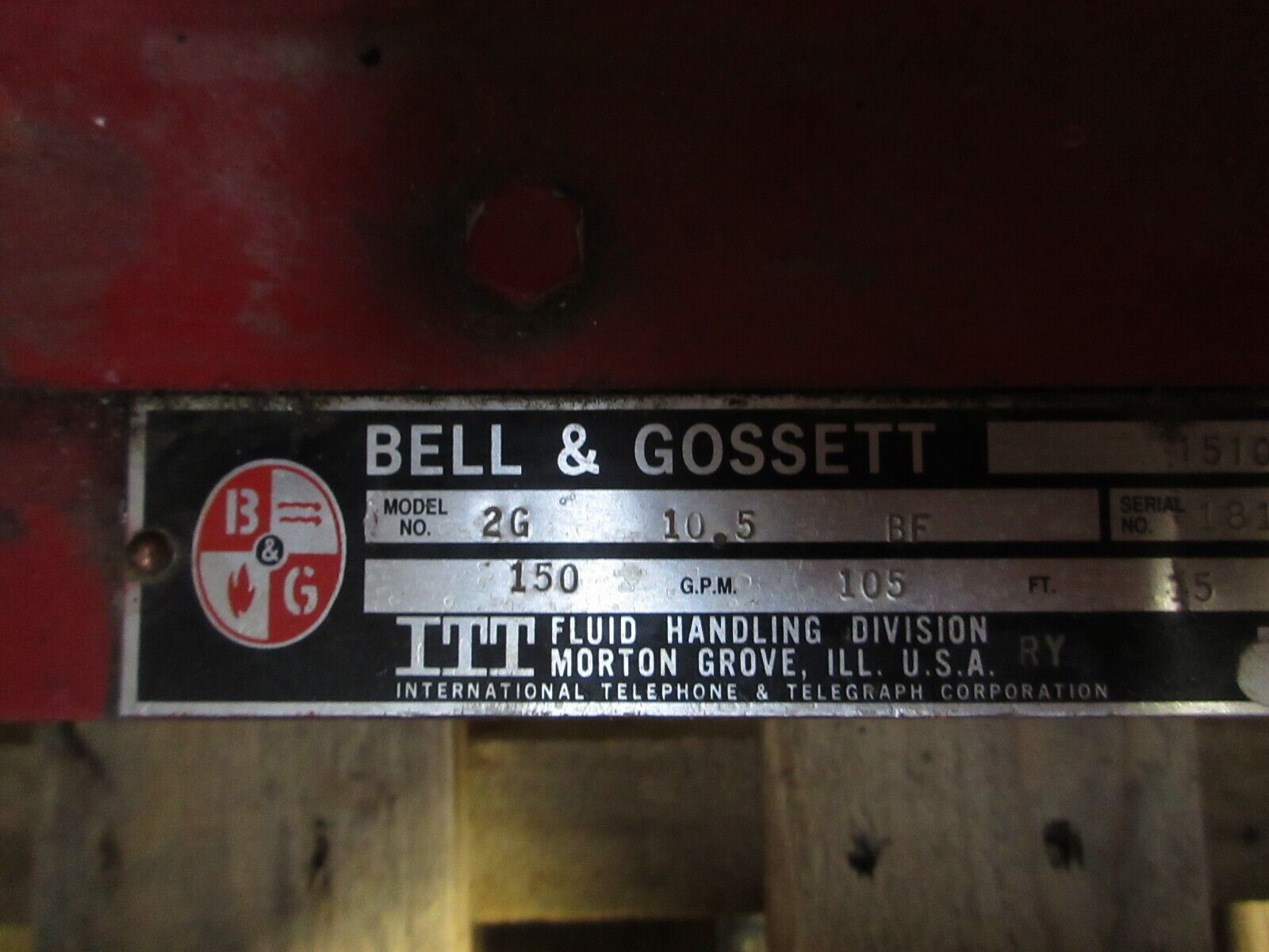 Bell & Gossett 1510 Pump 2G 10.5 BF 15HP 150GPM 105FT Head 1800RPM Used