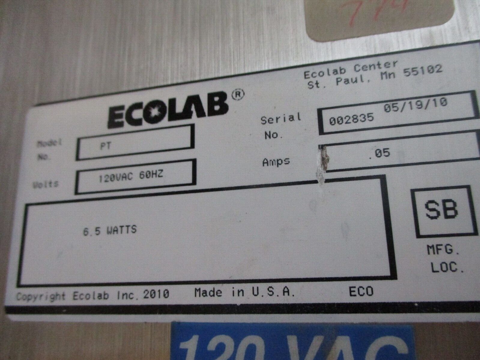 Ecolab Positronic IV Chemical Control Regulator PT 120V 60Hz 0.05A 6.5W Used