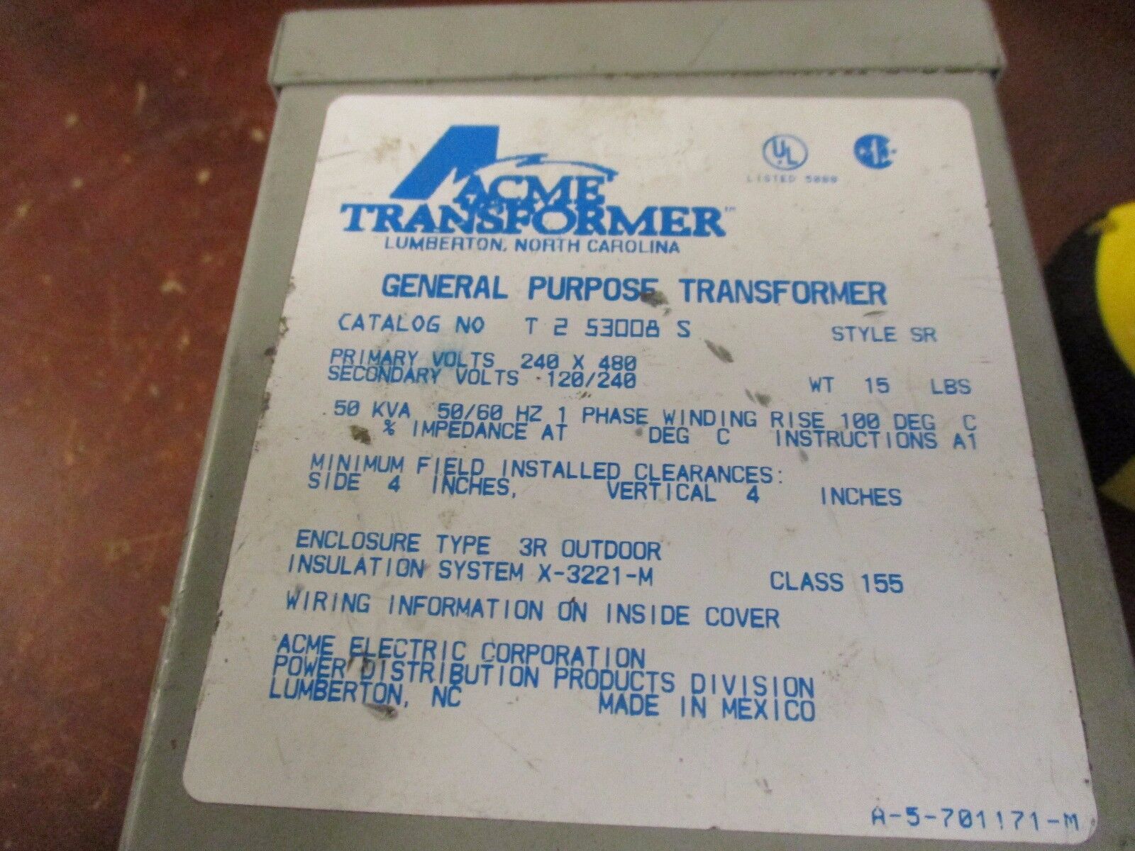 ACME Transformer General Purpose Transformer T-2-530085 "Missing Screw" Used