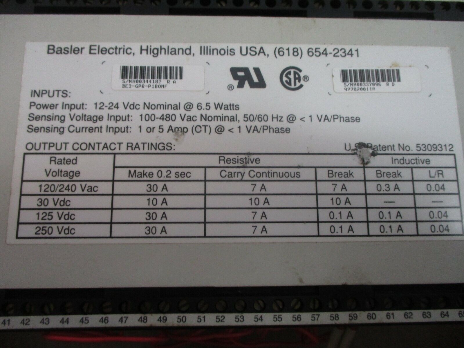 Basler BE3-GPR Generator Protective Relay BE3-GPR-P1B0NF Power: 12-24VDC 6.5W