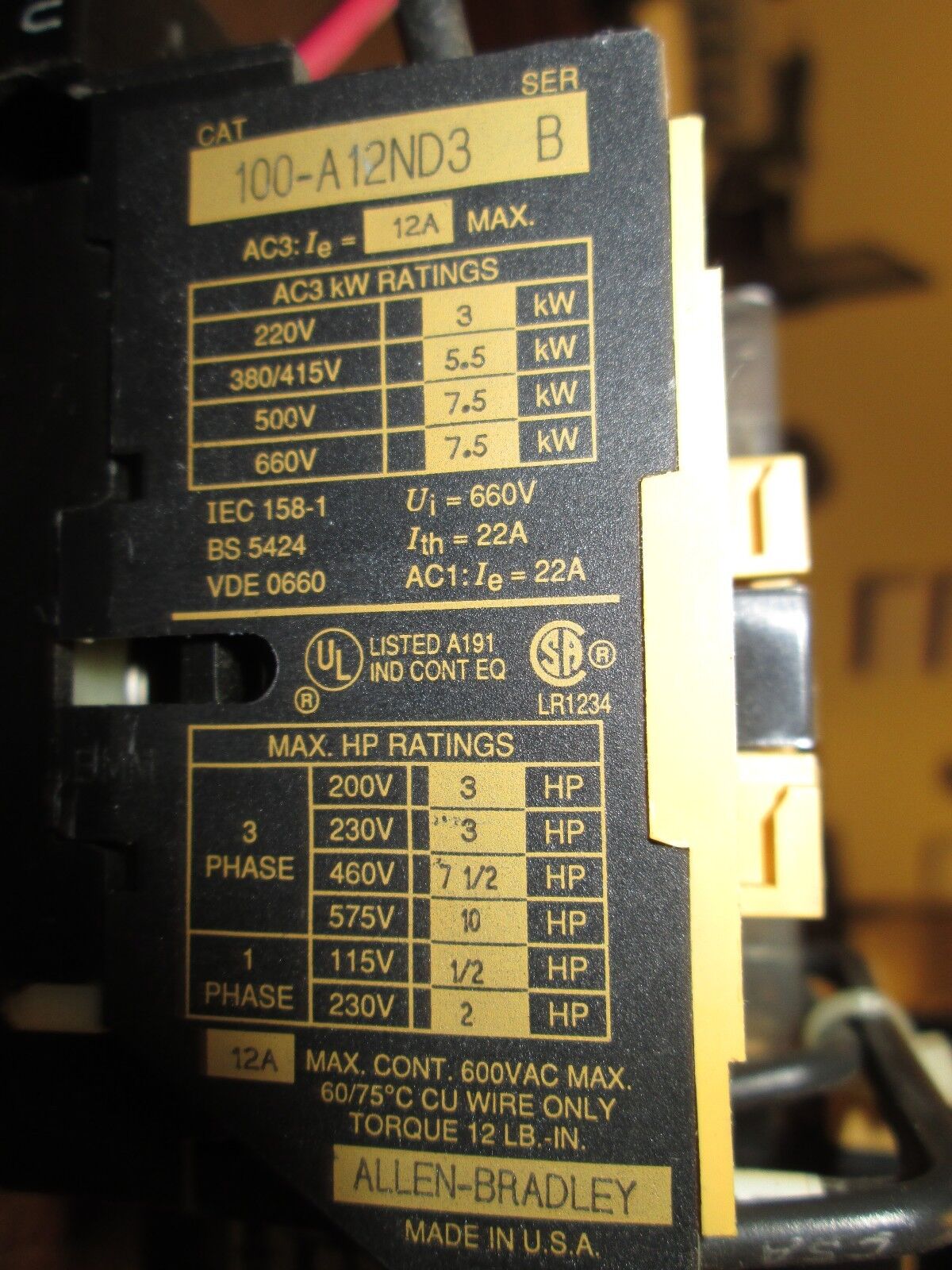 Allen-Bradley Reversing Contactor 100-A12ND3 193-BSC 199-FSMA1 120V Coil Used