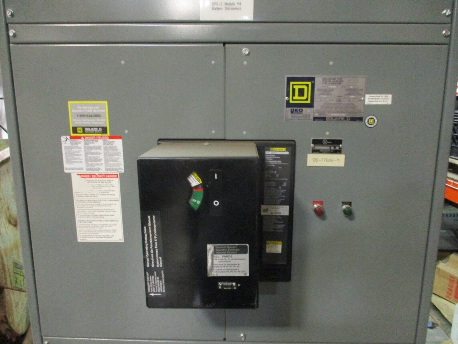 Square D DC Breaker Disconnect PAF362000DC1625 2000A Encl: 21876819-001 500VDC