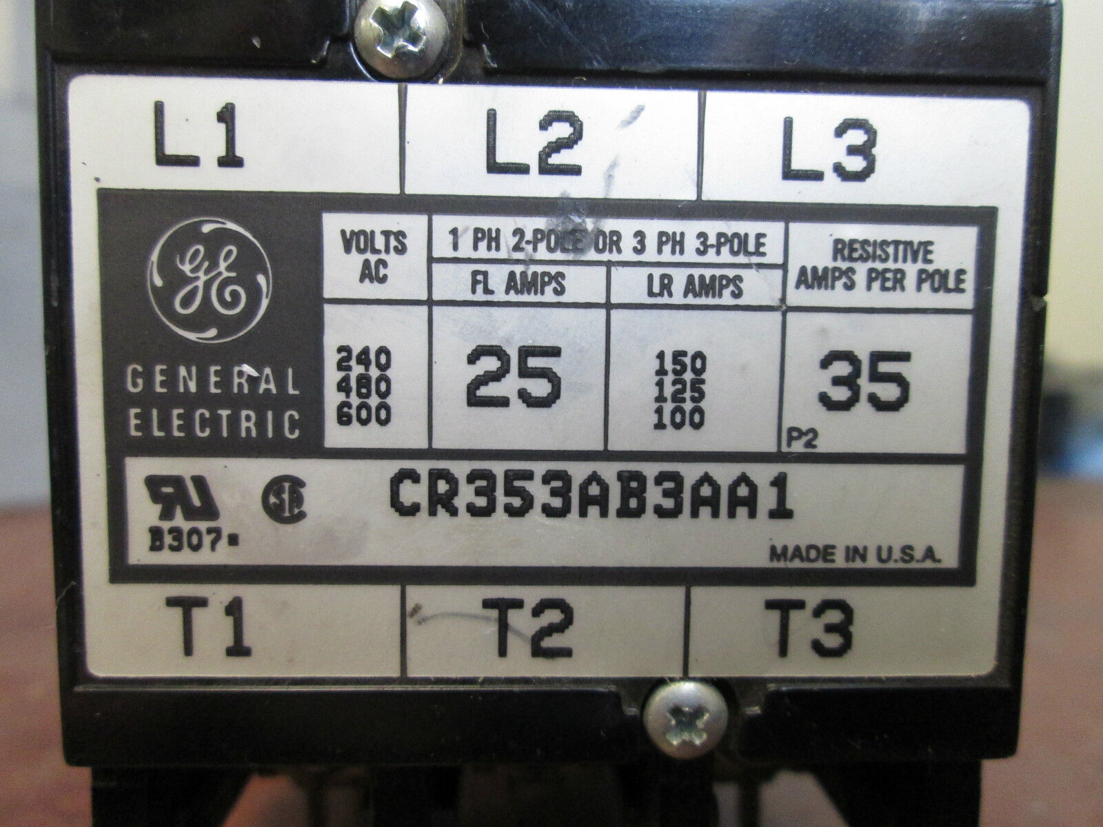 GE Relay CR353AB3AA1 25A 24V Coil Used