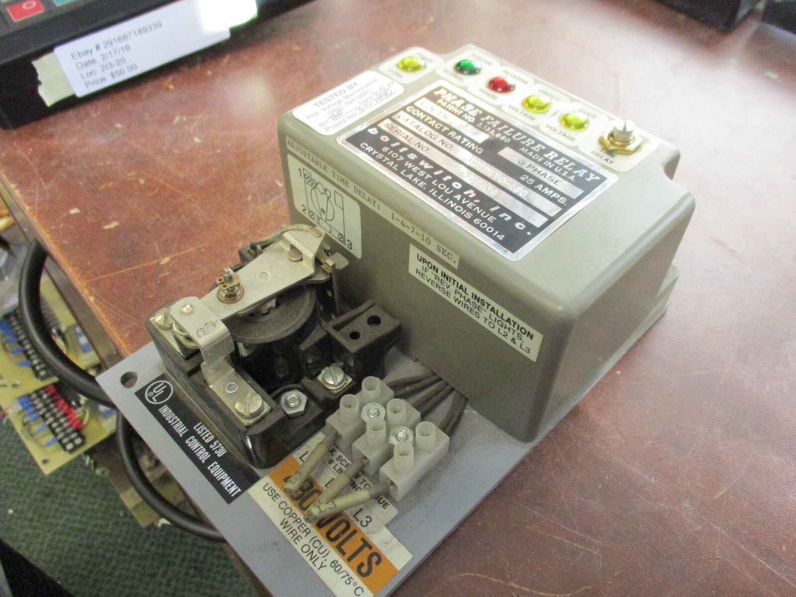 Boltswitch Phase Failure Relay PNDRLV0-480 480V 3Ph Used