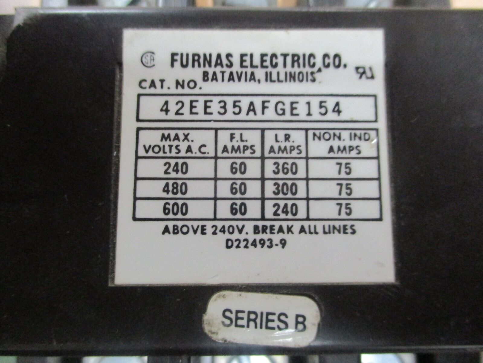 Furnas Contactor 42EE35AFGE154 110/120V Coil 60A 600V Used
