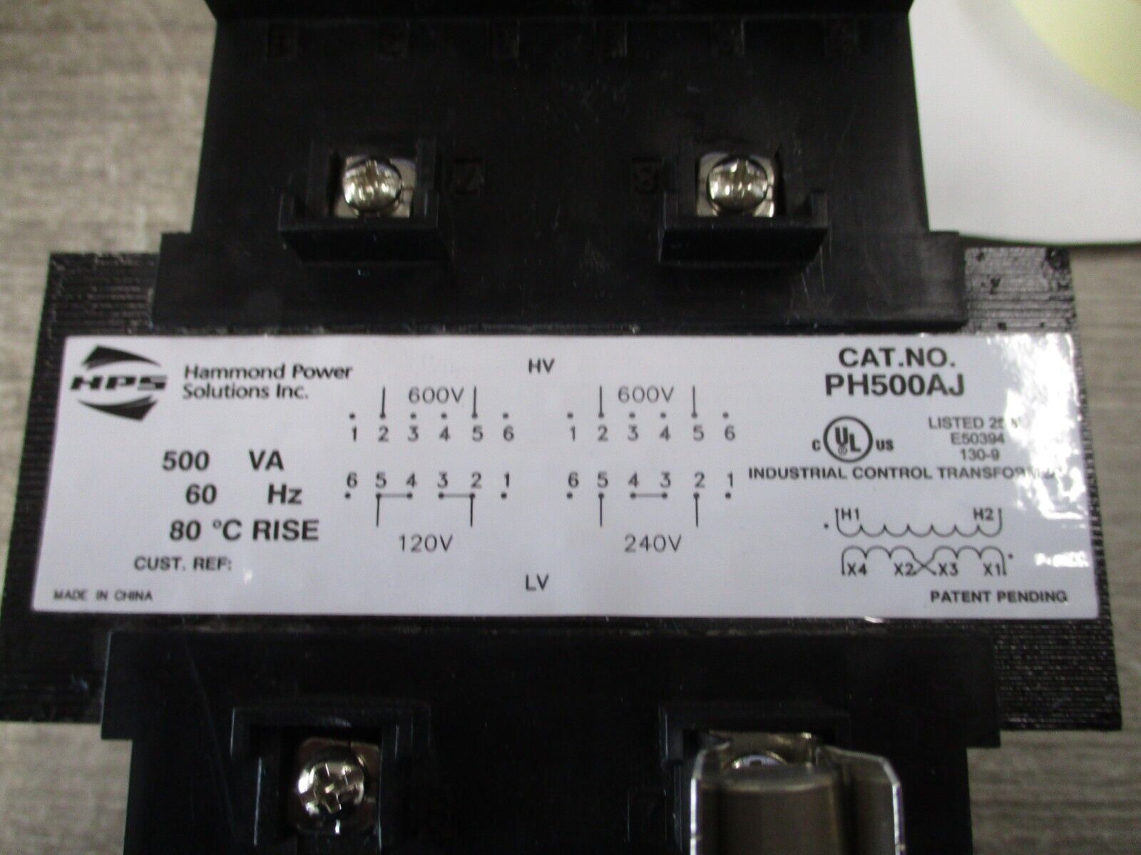 Hammond Control Transformer PH500AJ 500VA Pri:600V Sec:120/240V 60Hz Used