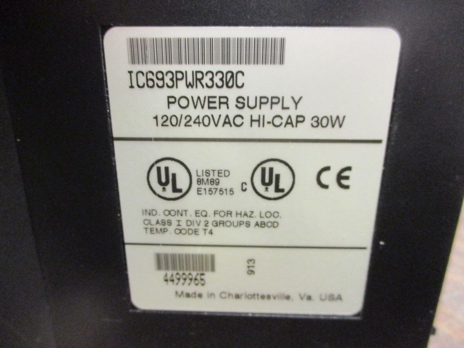 GE Fanuc Series 90-30 Power Supply IC693PWR330C 120/240V Hi-Cap 30W Used