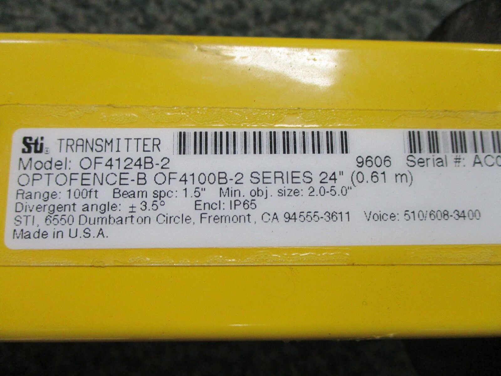 STI Optofence Light Curtain Transmitter & Receiver OF4124B-2 24" Range: 100FT