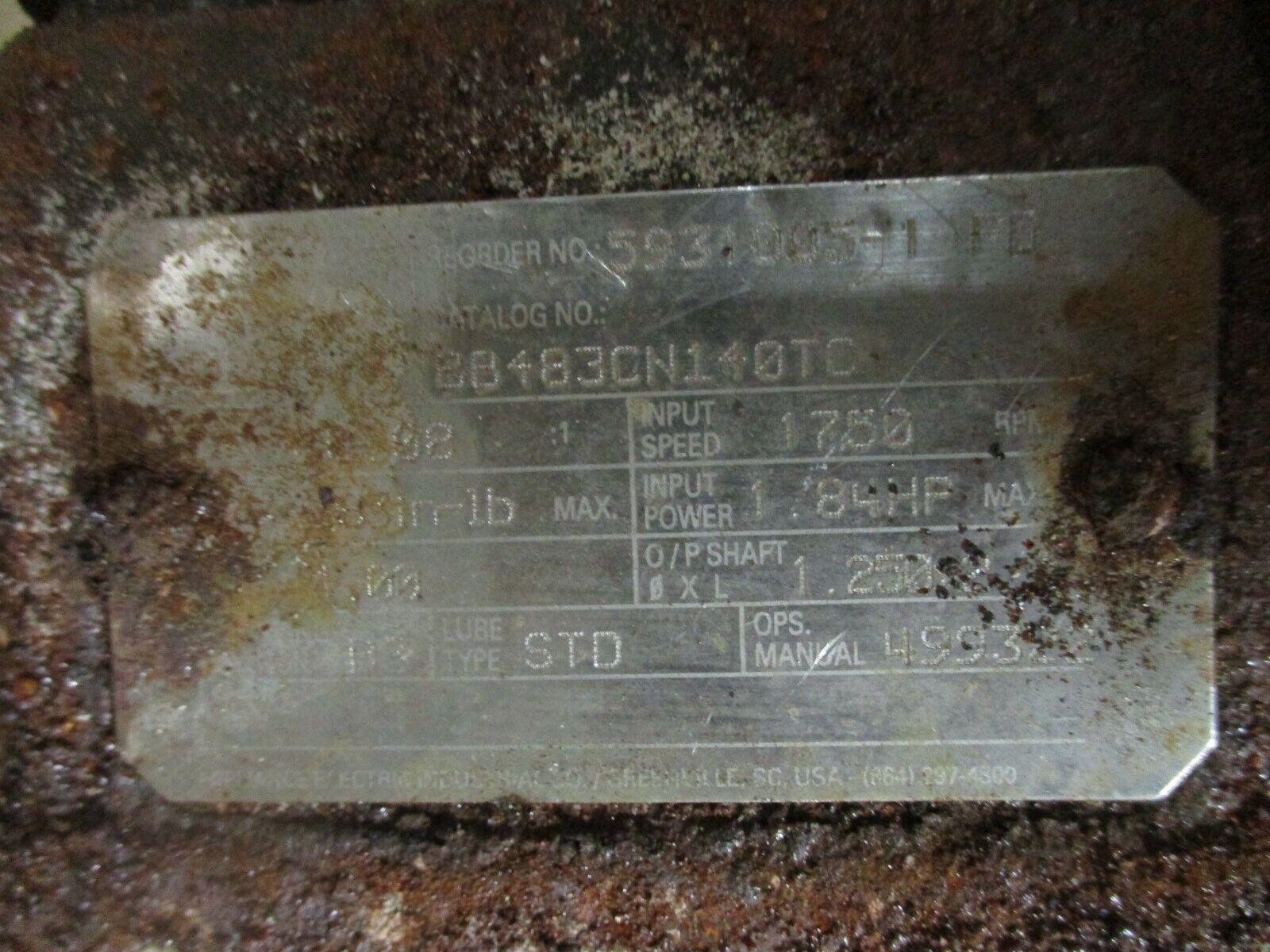 Baldor/Reliance Gearmotor CEWDW3558T/BB483CN140TC 2HP Ratio 60.08:1 Used