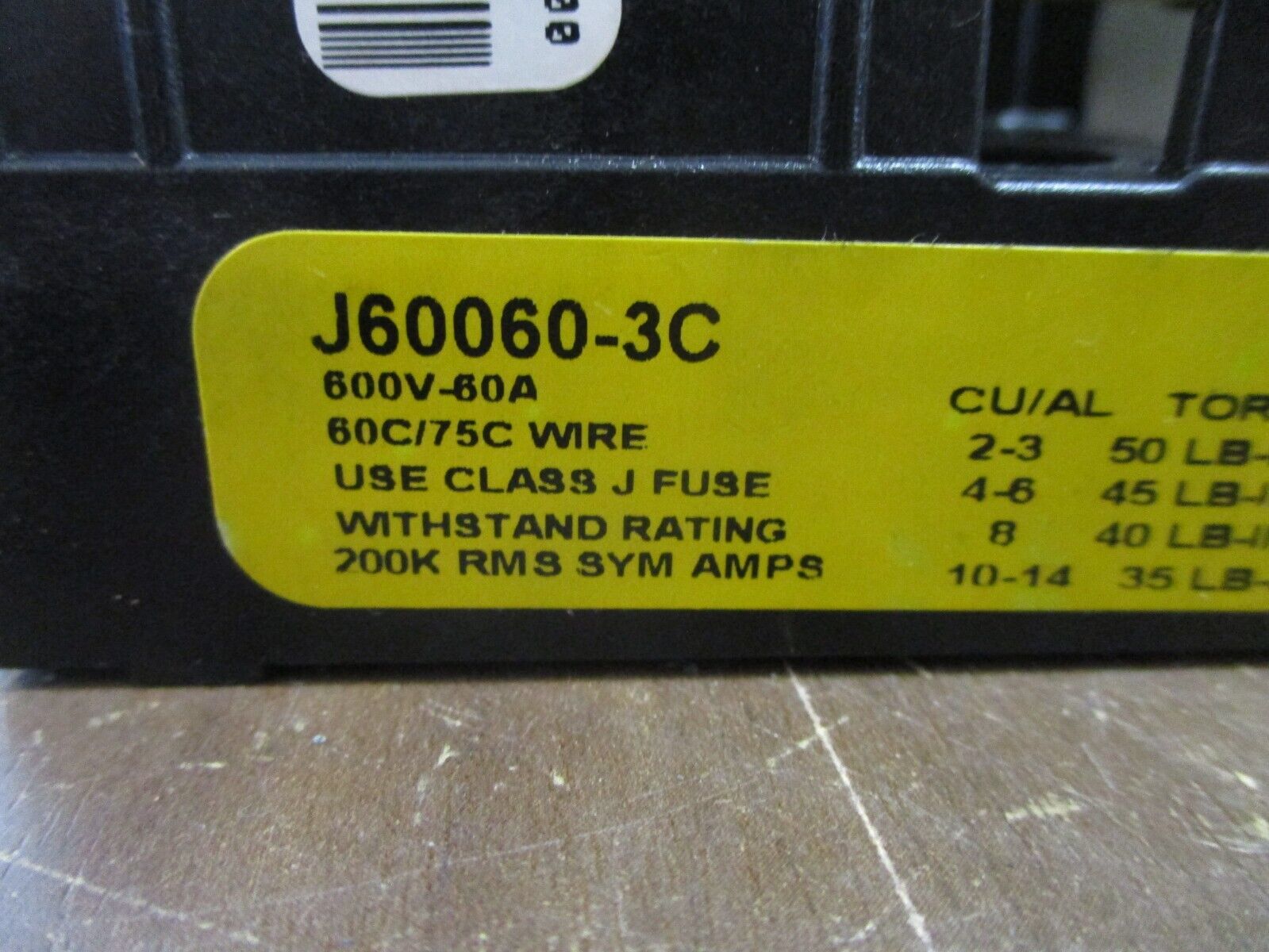 Buss Fuseholder J60060-3C 60A 600V 3P w/ (3) 45A Fuses Used