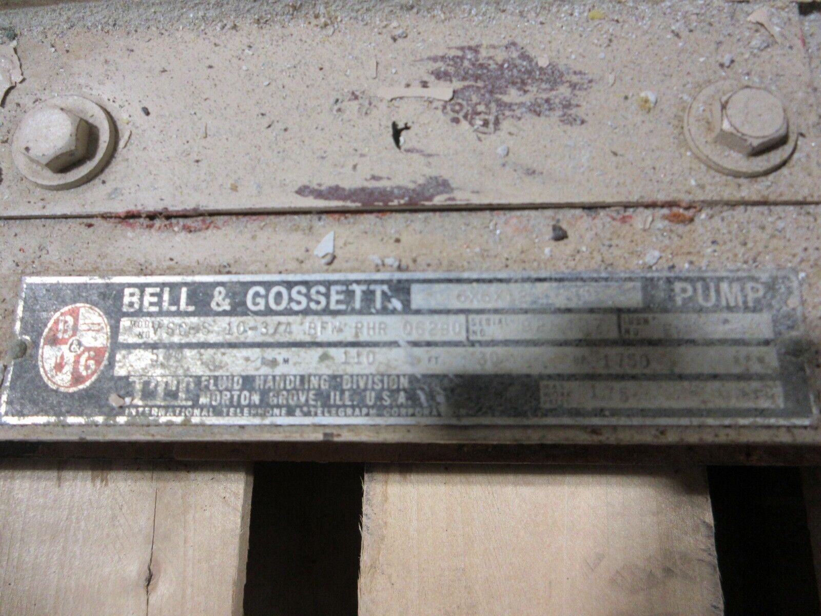Bell & Gossett 6X6X12 Pump VSC-S 10-3/4 BFW RHR Q6290 30HP 1750RPM 540GPM Used