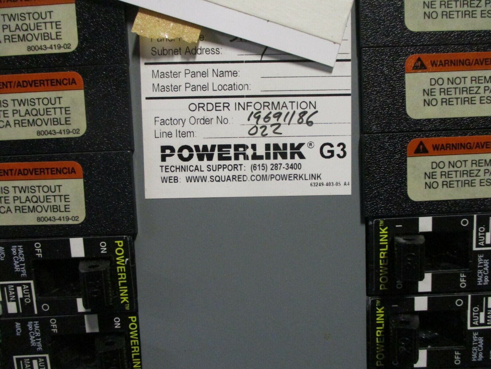 Square D Powerlink G3 Main Lug Breaker Panel NF454L2C 250A Max 208Y/120V 3Ph 4W
