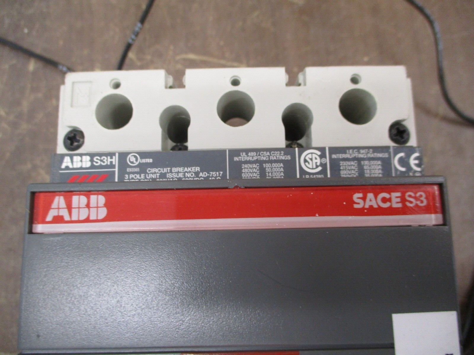 ABB SACE S3 Circuit Breaker S3H 125 125A 600V 3P Used