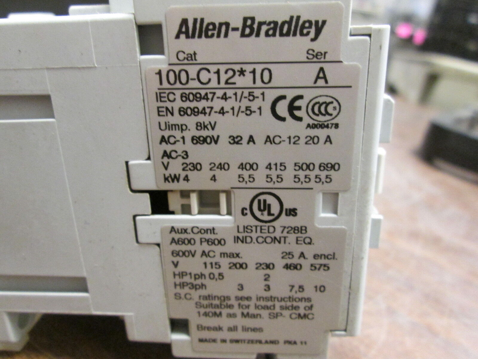 Allen-Bradley Contactor 100-C12*10 120V Coil 25A 600V Used