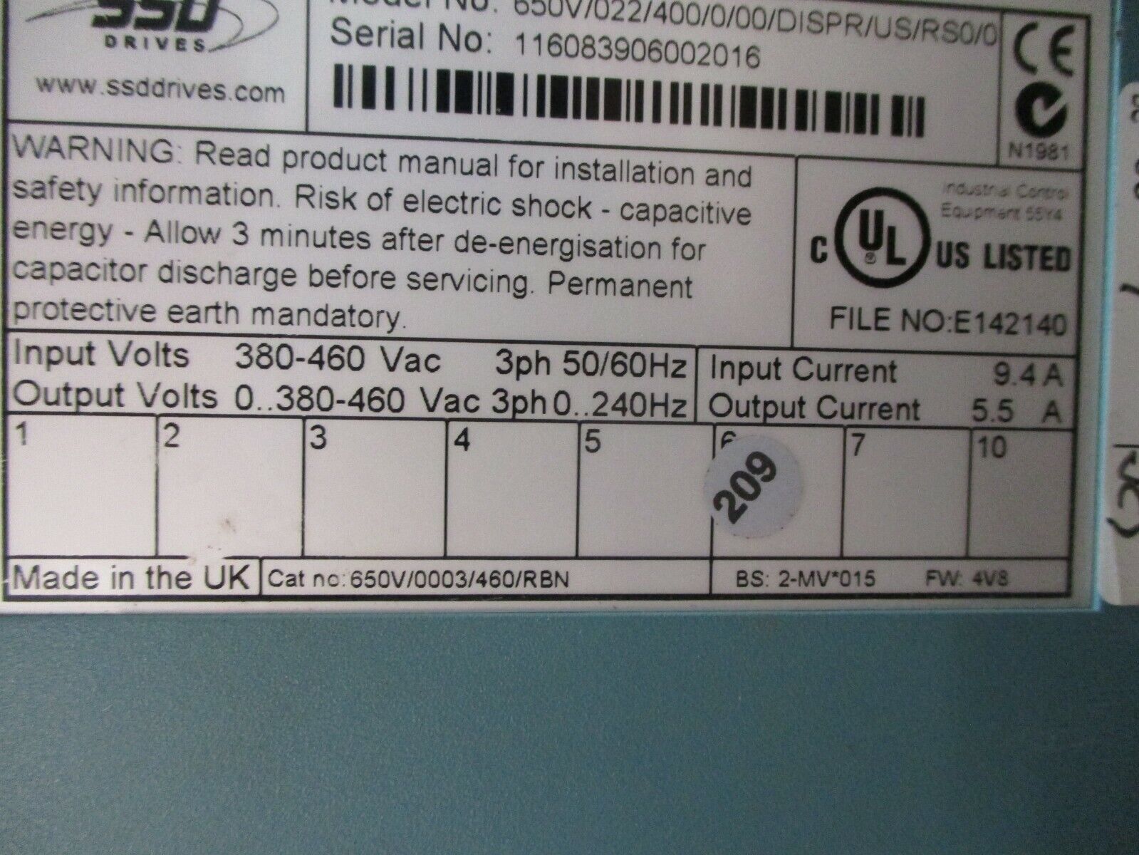 SSD 650 Series AC Drive 650V/0003/460/RBN 3HP 3Ph w/ Keypad Used