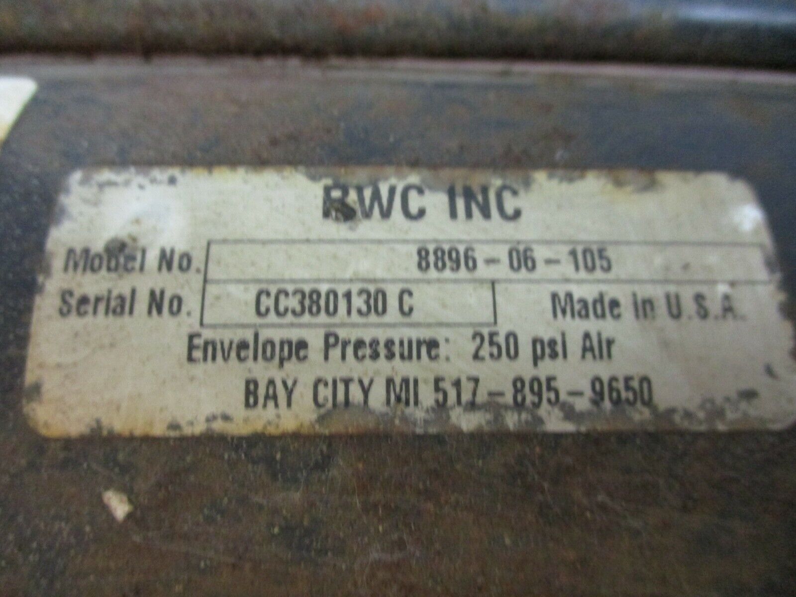 RWC Air Cylinder 8896-06-105 250PSI Used