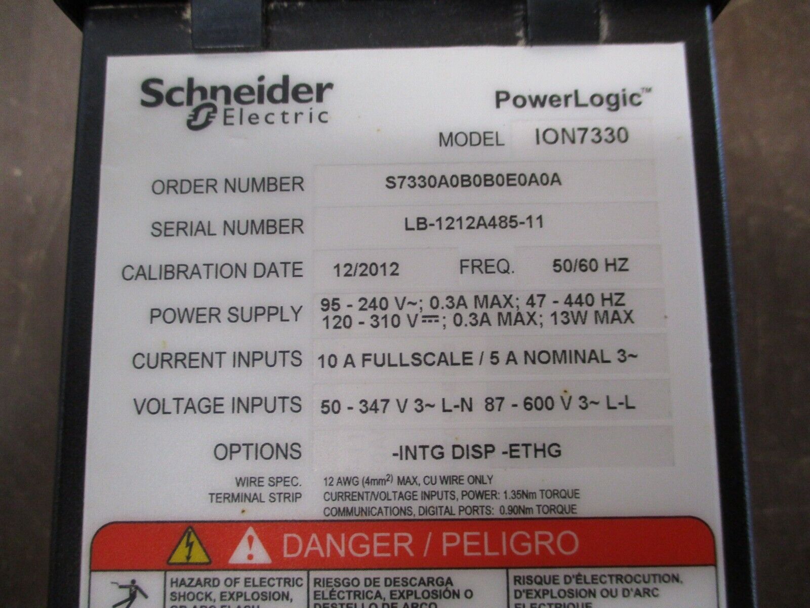 Square D PowerLogic ION 7330 Power Logic ION7330-INTG-DISP-ETHG Used