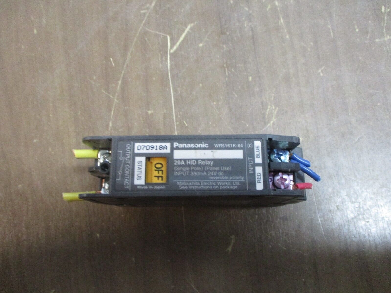 Panasonic HID Relay WR6161K-84 20A Single Pole Panel Use Input: 350mA 24VDC Used