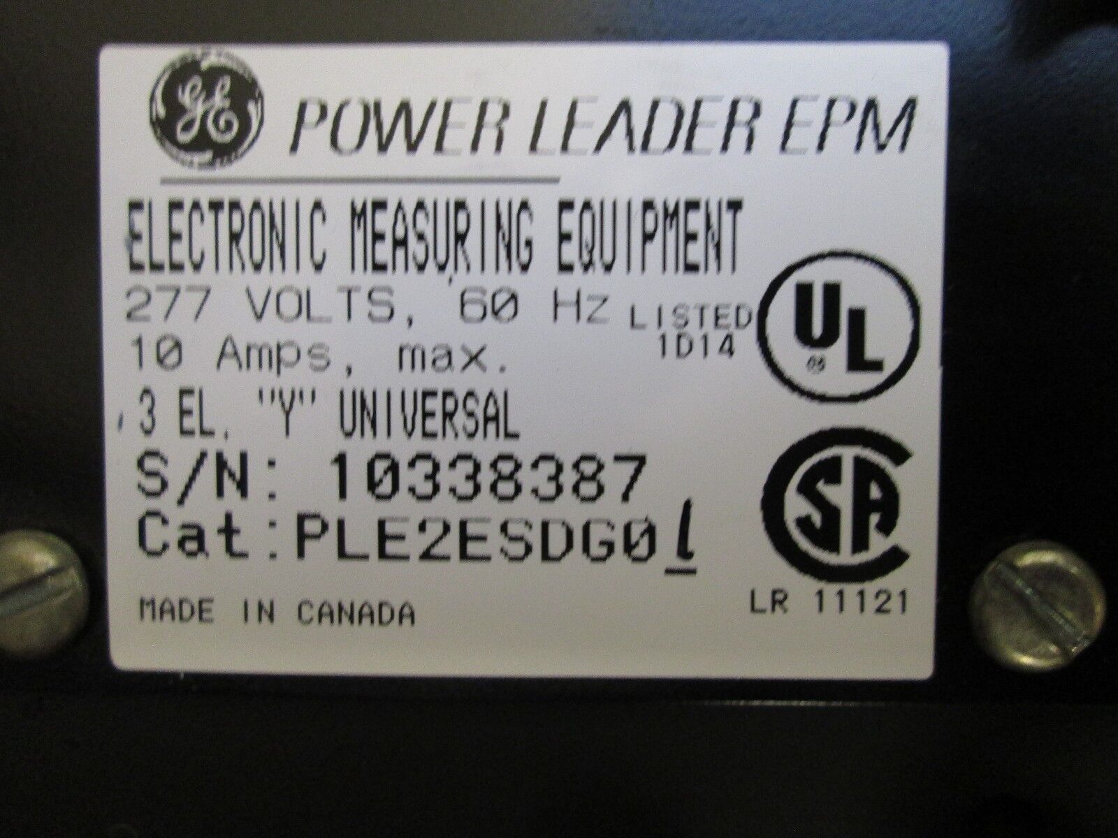 GE Power Leader EPM PLE2ESDG01 10A 277V 60Hz