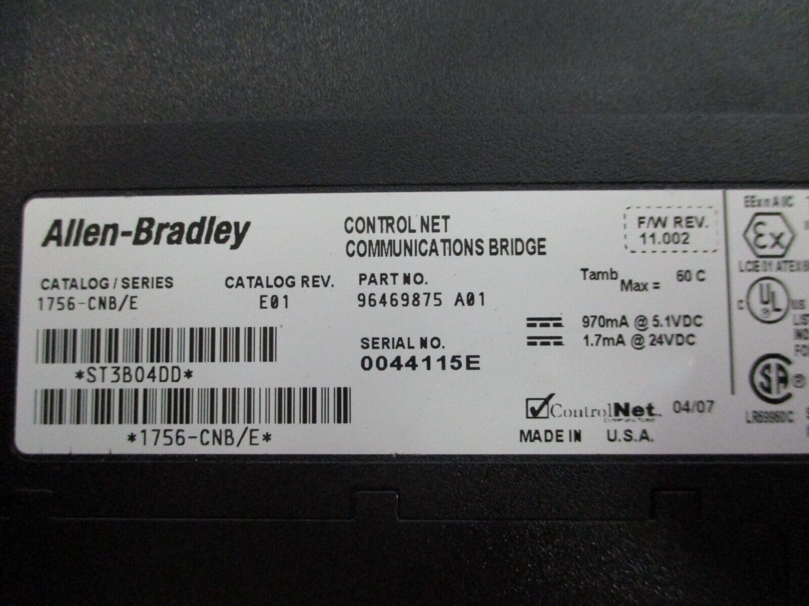 Allen-Bradley ControlLogix Control Net Comm. Bridge Module 1756-CNB/E Rev.E01