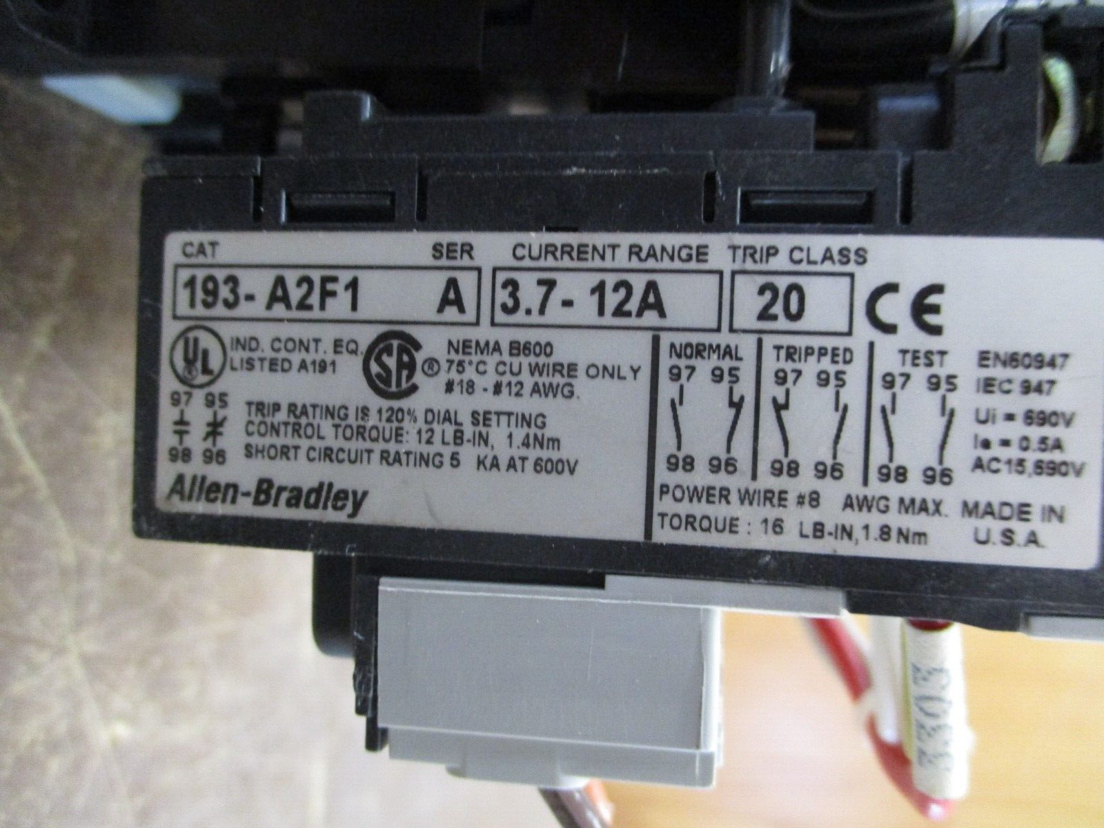 Allen-Bradley Reversing Starter 100-A12ND3 / 193-A2F1 120V Coil Trip: 3.7-12A