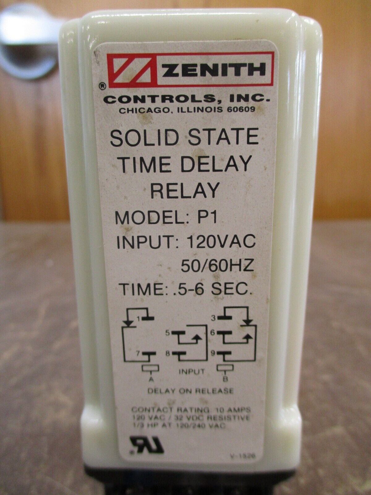 Zenith P1 Solid State Time Delay Relay K-1201 120V 50/60Hz Time: 0.5-6 Sec. Used