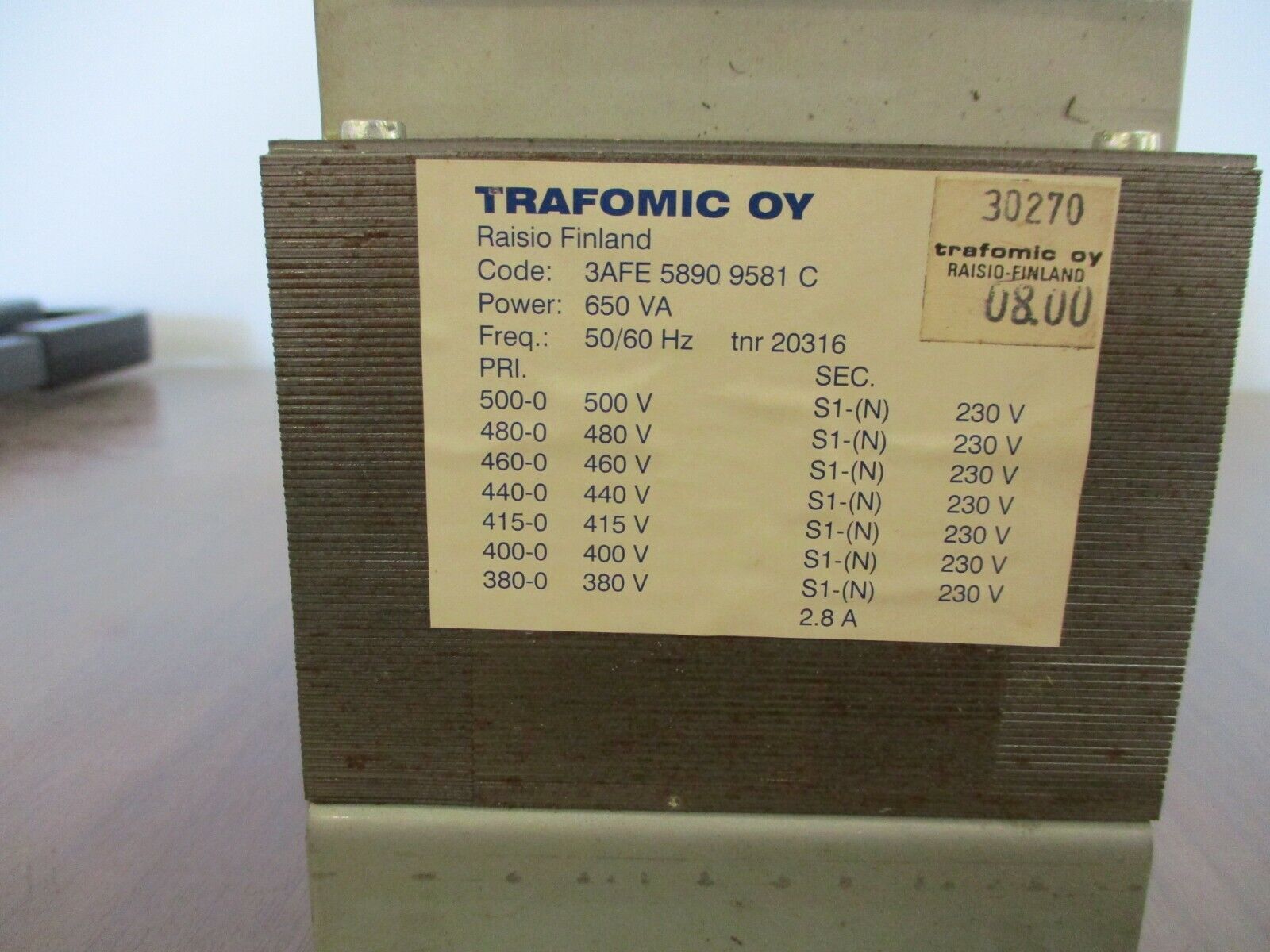 Trafomic Transformer, 3AFE5890958C, 650VA, Pri: 380-500V, sec: 230V, 50/60 Used