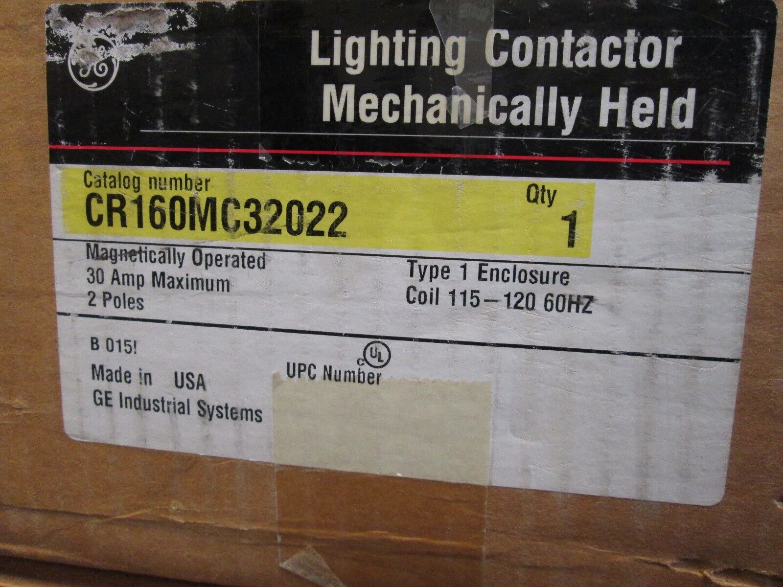 GE Lighting Contactor CR160MC32022 30A 2P 120V Coil nema 1 Enclosure New Surplus