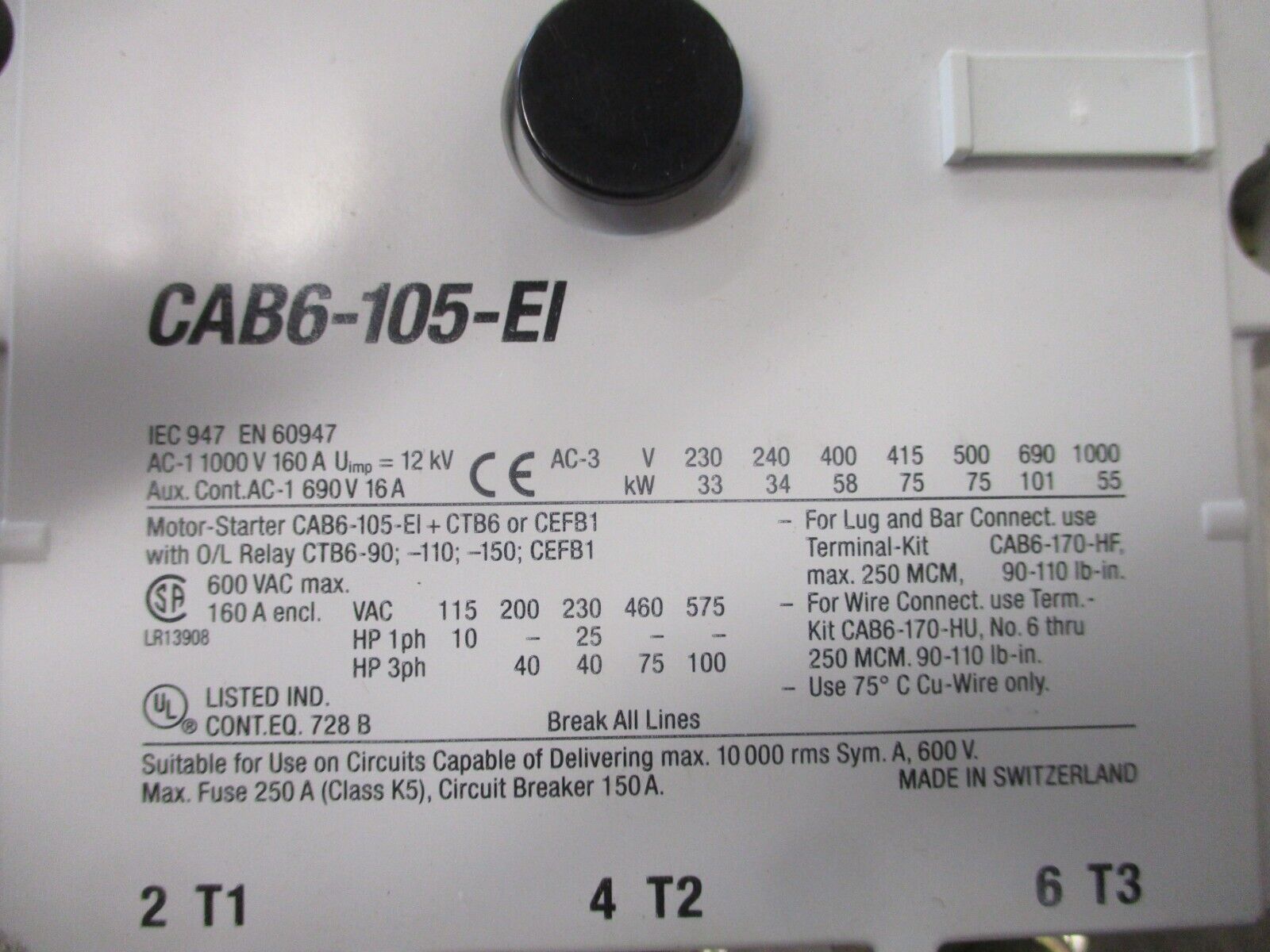 Allen-Bradley Contactor CAB6-105-EI 110-130V Coil 160A 600V Used
