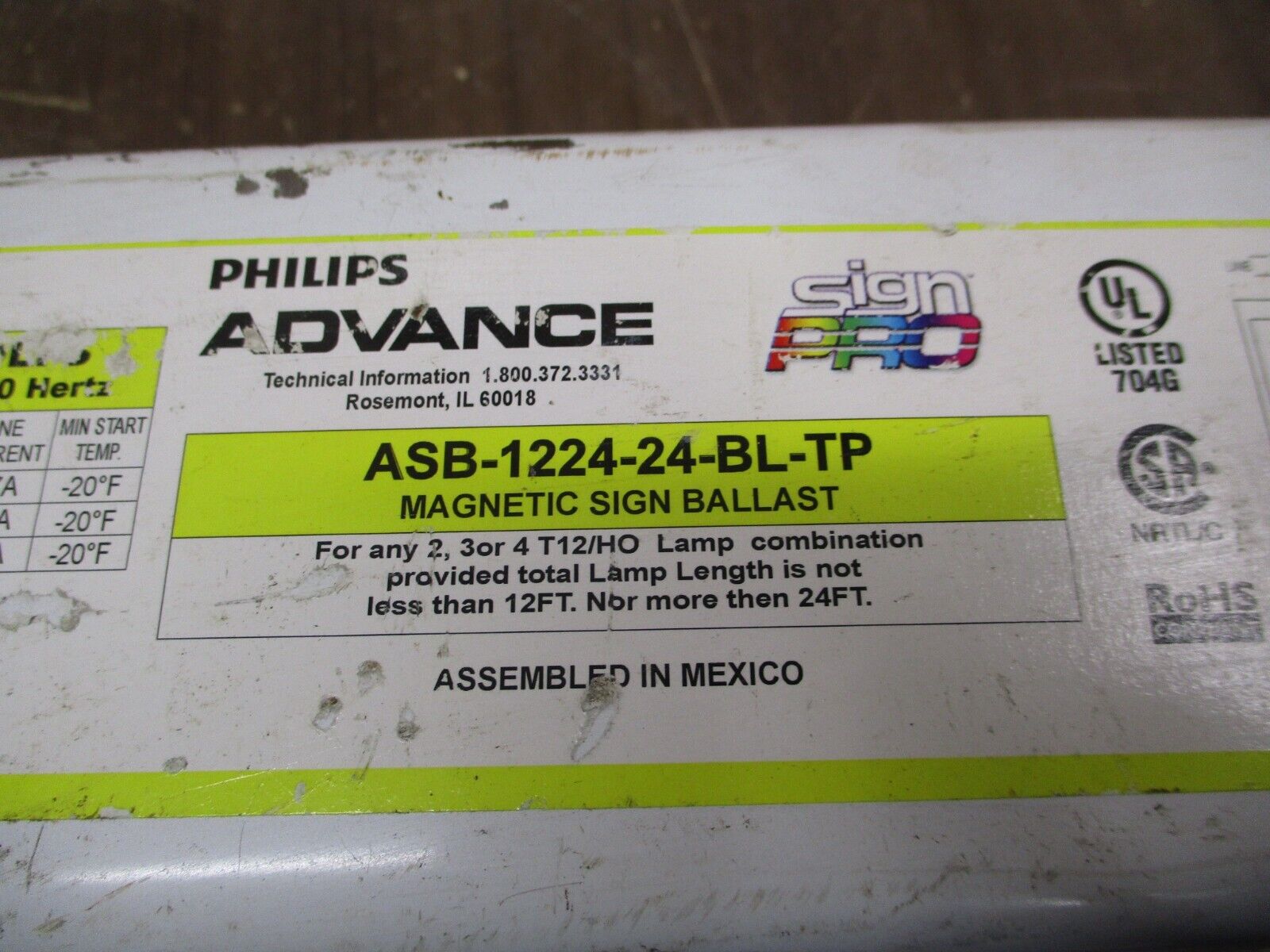 Philips Advance Sign Pro Magnetic Sign Ballast ASB-1224-24-BL-TP 120V 2.70A 60Hz