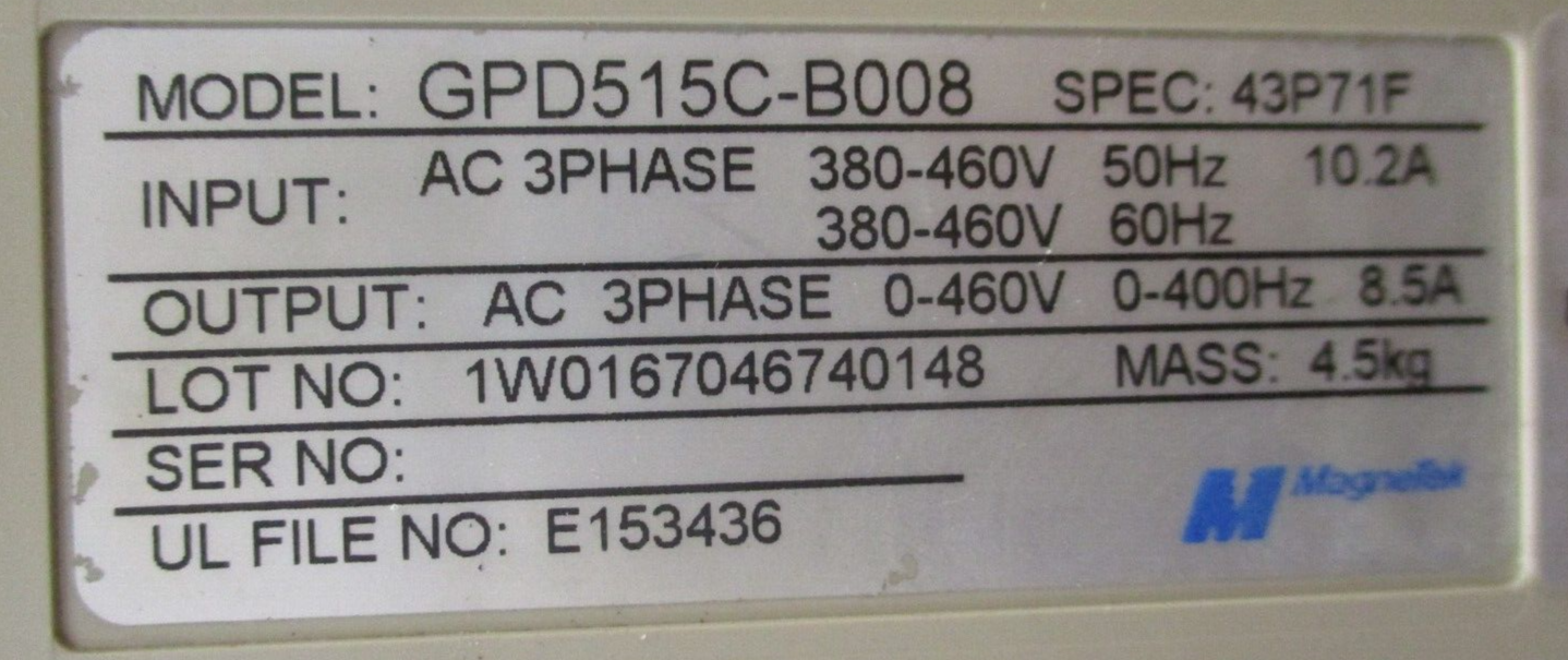 Magnetek GPD 515 AC Drive GPD515C-B008 5HP 3Ph w/ Keypad Used