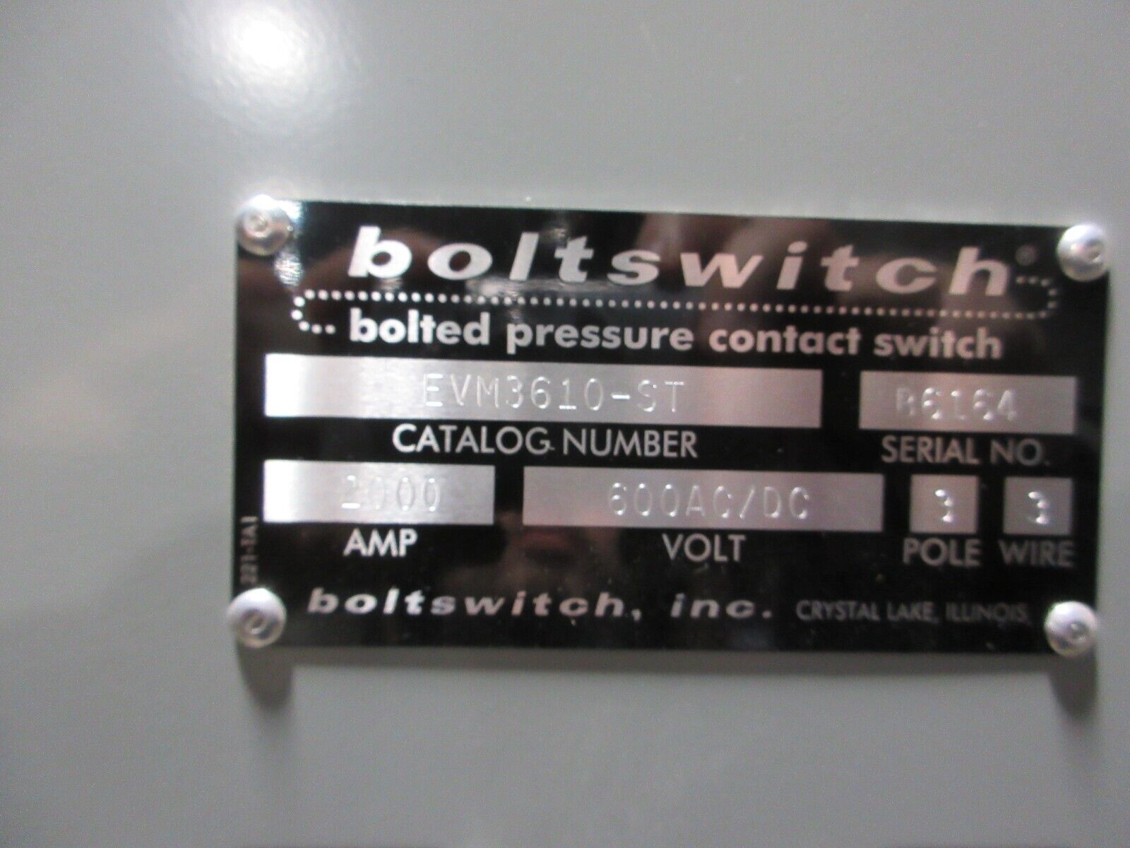 Boltswitch Bolted Pressure Contact Switch EVM3610-ST 2000A 600V 3P 3W Used
