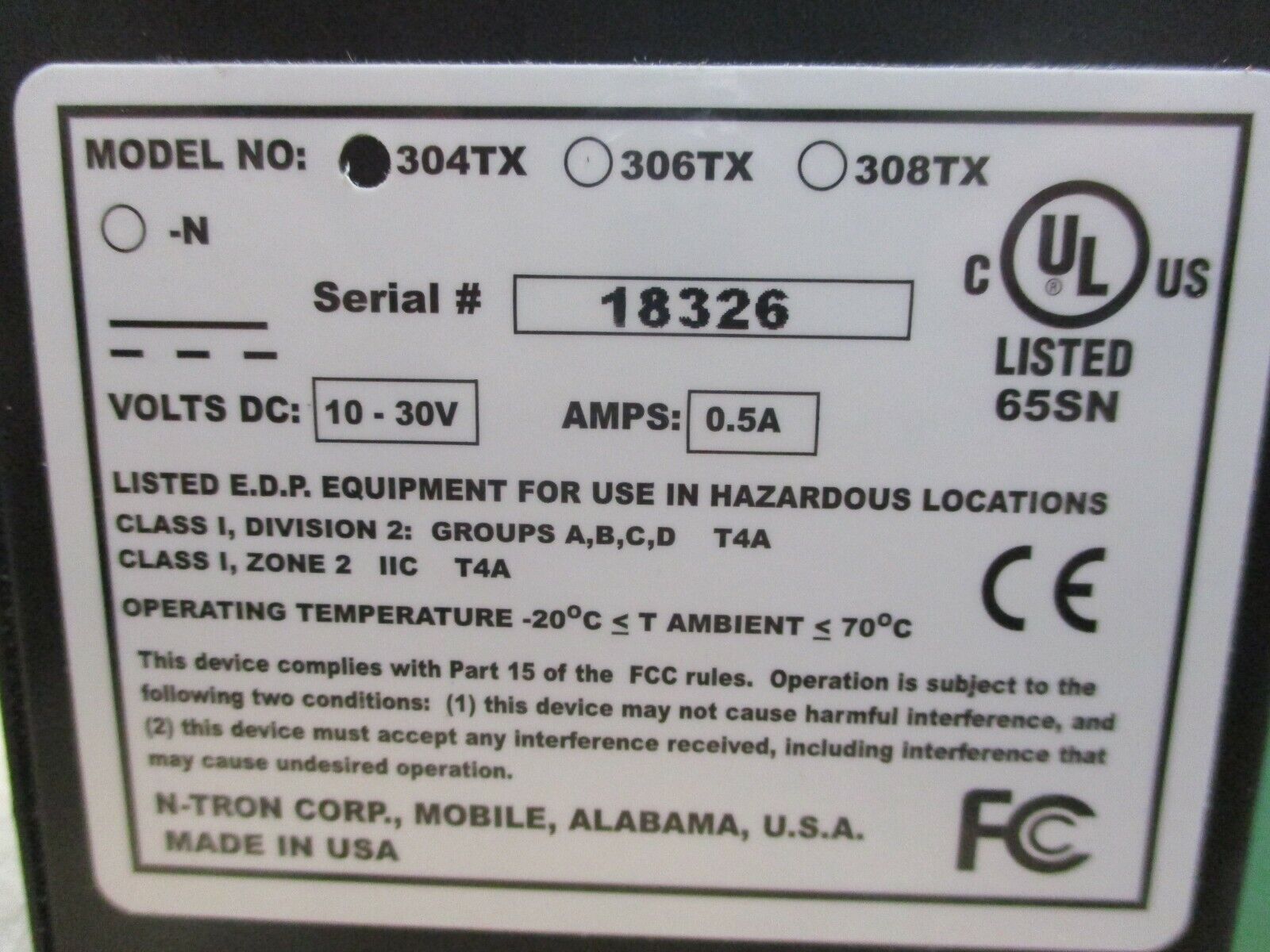 N-Tron Industrial Ethernet Switch 304TX 4-Port 10-30VDC 0.5A Used