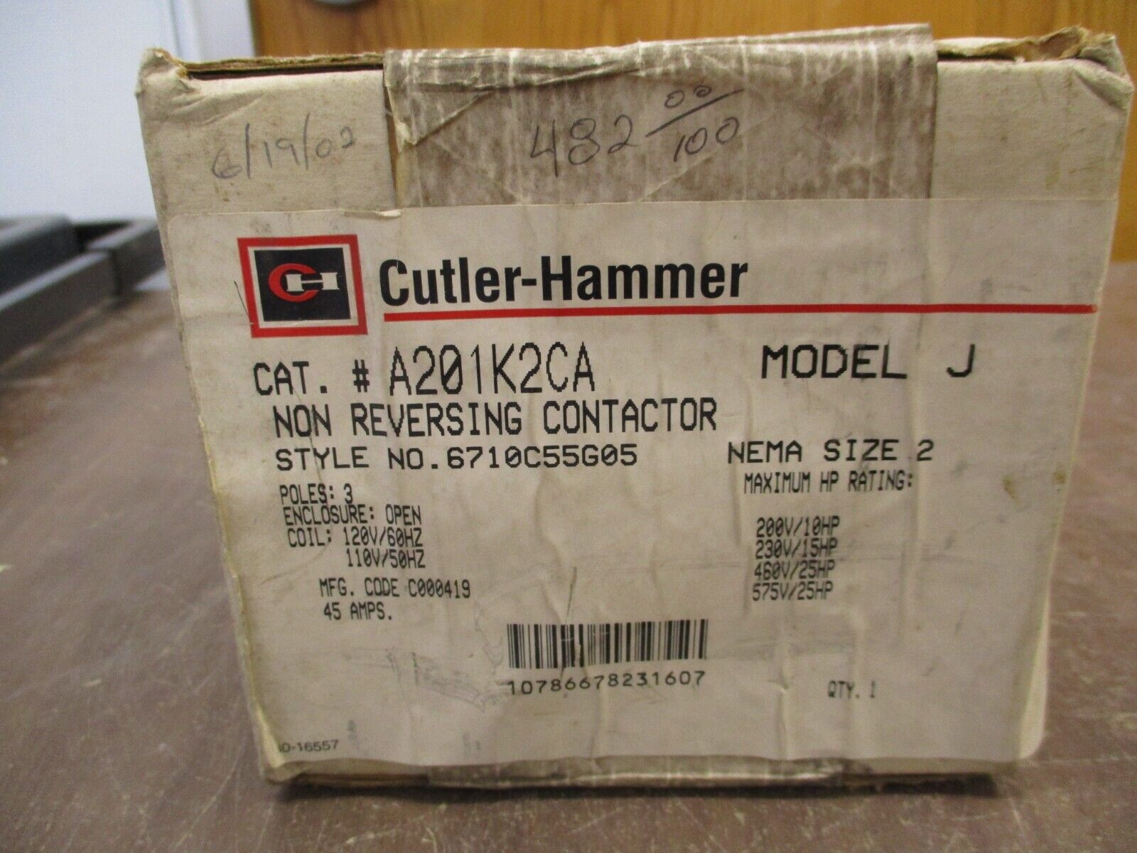 Cutler-Hammer Size 2 Contactor A201K2CA 120V Coil 3P New Surplus