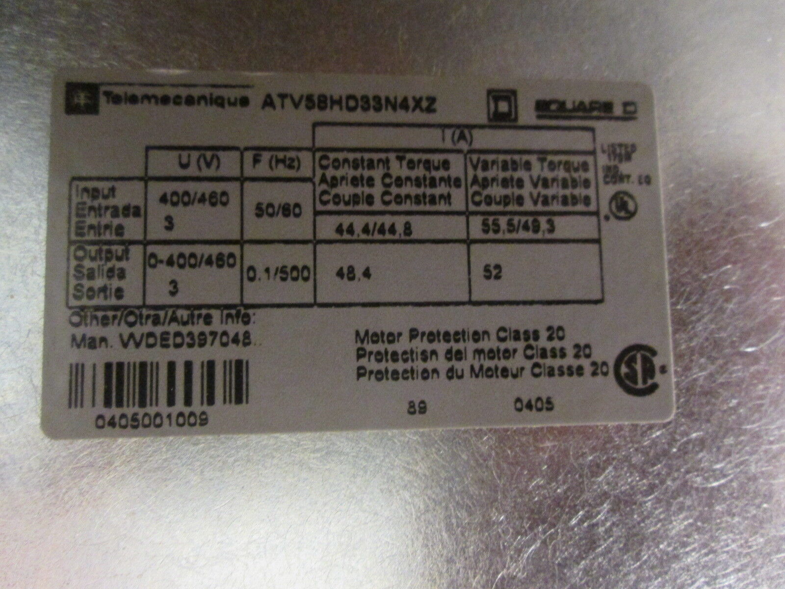 Square D Altivar 58 TRX AC Drive ATV58HD33N4XZ 30HP 3Ph Used